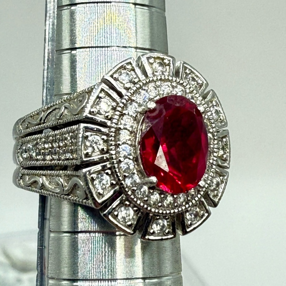 Vanna K for Bella Luce 2.80ct Ruby & Zirconia Halo Ring Sterling Silver Sz 5 - Picture 16 of 17